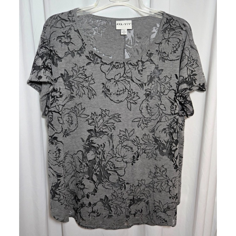 Womens Gray Sheer Floral Soft Grunge Top Romantic Moody Dark Academia Size 2x